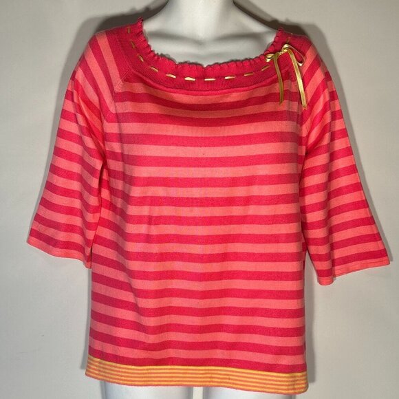 Vintage 80's Stripe Sweater SZ XL Hot Pinks & Yellow Bright Soft Knit - Picture 1 of 7